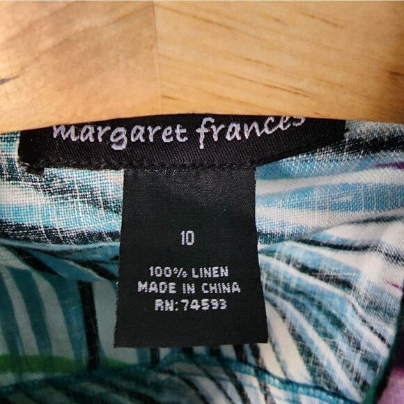 Margaret Frances 100% linen long sleeve front buttons palm leaves print jacket - Picture 5 of 12